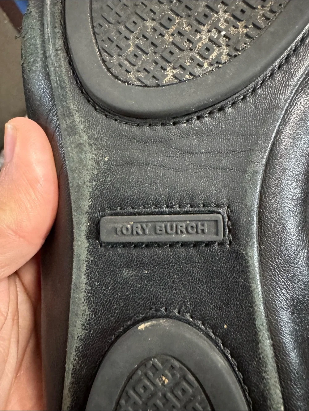 Tory Burch Black Leather Logo Ballet Flats